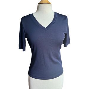 Vintage 90s Esprit Size Medium Black Short Sleeve V-Neck Spandex Top